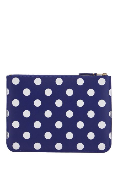 comme des garcons wallet compact unisex blue leather wallet with zip and dots