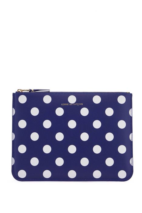 comme des garcons wallet compact unisex blue leather wallet with zip and dots