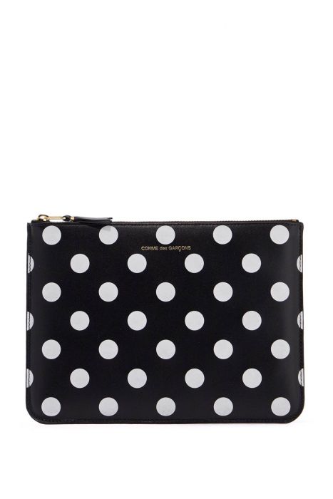 comme des garcons wallet compact black leather unisex wallet with white dots and zip