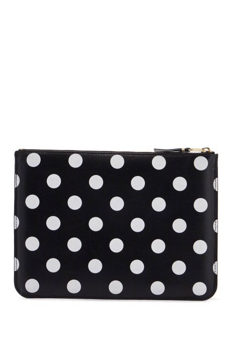 comme des garcons wallet compact black leather unisex wallet with white dots and zip