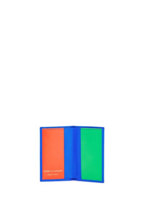 comme des garcons wallet super fluorescent blue goat leather wallet with 3 compartments