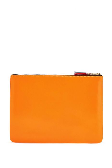 comme des garcons wallet portafoglio in pelle di capra giallo arancio super fluo compatto