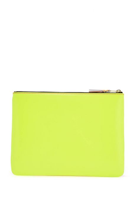 comme des garcons wallet compact wallet in fluorescent pink and yellow goat leather with zip