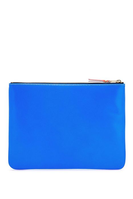 comme des garcons wallet portafoglio super fluo blu verde in pelle di capra unisex sottile con zip