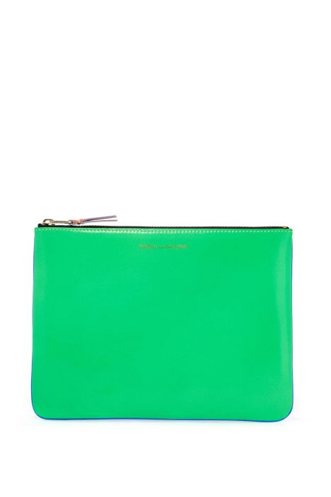 comme des garcons wallet portafoglio super fluo blu verde in pelle di capra unisex sottile con zip