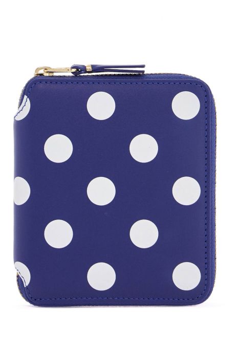 comme des garcons wallet blue leather wallet with polka dots and zip