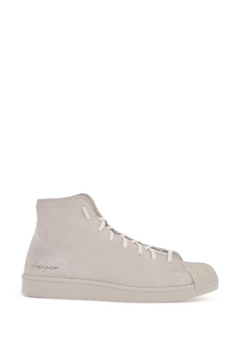 y-3 sneakers alte pro model in pelle scamosciata grigio chiaro con chiusura a strappo