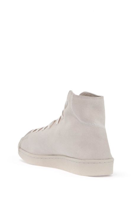 y-3 high-top pro model sneakers in light gray suede with velcro closure