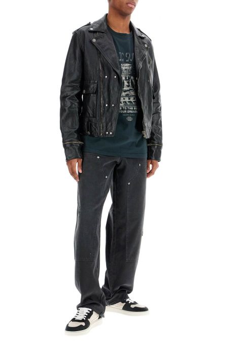 golden goose giacca chiodo biker in pelle nera cerata con zip