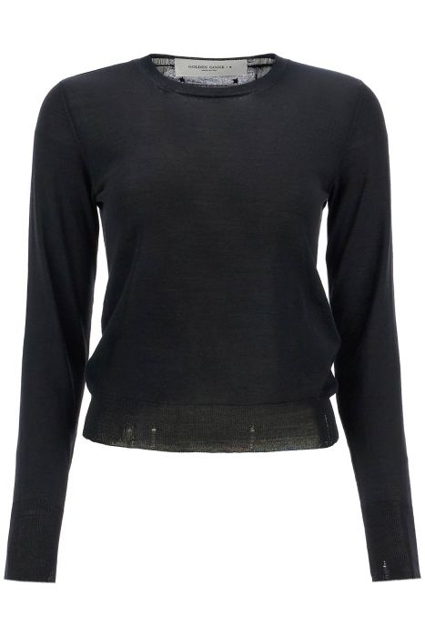 golden goose black merino wool sweater with golden applications for women
