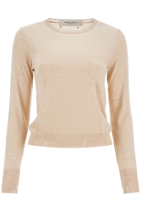 golden goose light beige merino wool women's crew neck sweater
