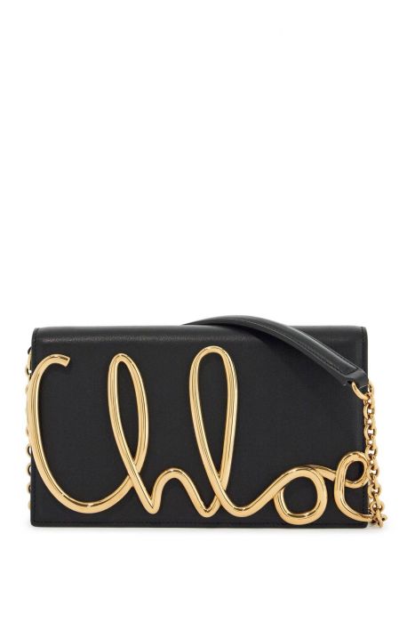 chloe' black leather bag with chain shoulder strap