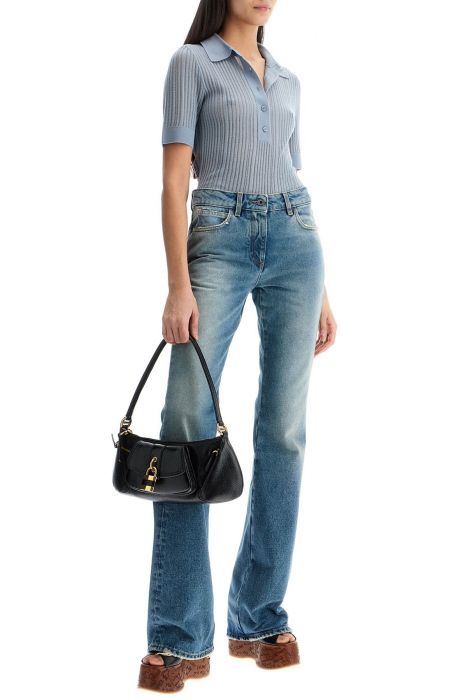 chloe' medium black leather bag with padlock closure