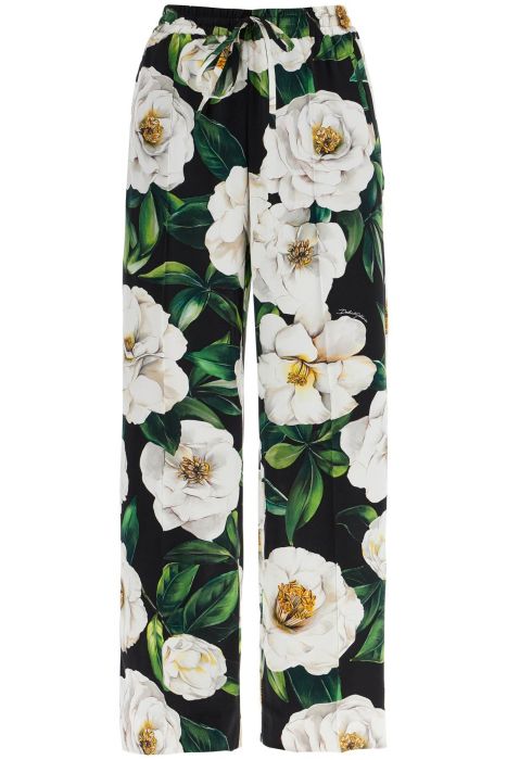 dolce & gabbana black silk pants with floral pattern