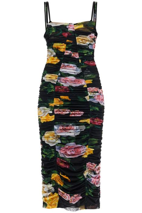 dolce & gabbana black floral midi synthetic dress