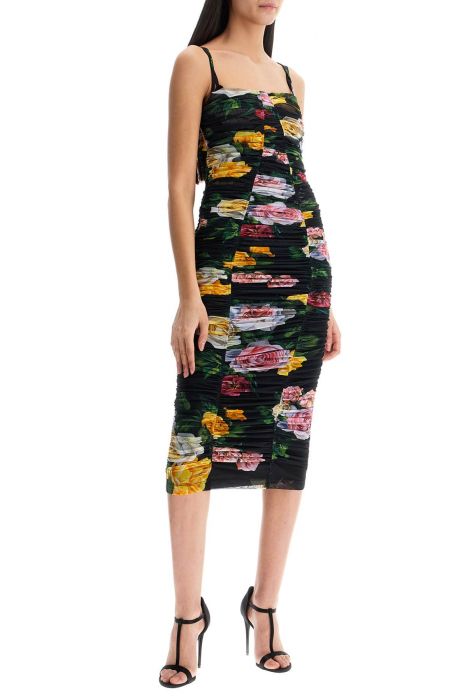 dolce & gabbana black floral midi synthetic dress