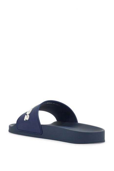 dsquared2 navy blue polyurethane slippers with minimalist design and leather sole