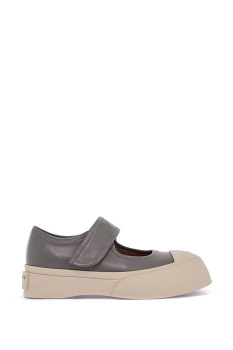 marni sneakers basse in pelle di vitello grigie con chiusura a strappo