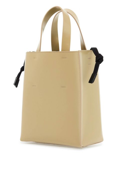 marni beige leather shopping bag with short handles and shoulder strap
