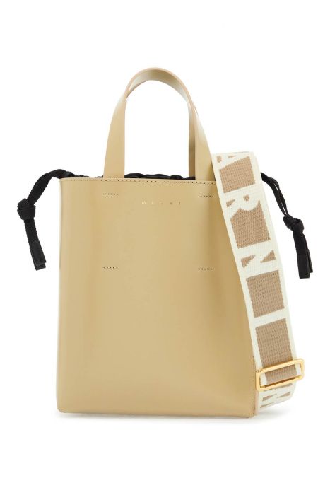 marni beige leather shopping bag with short handles and shoulder strap