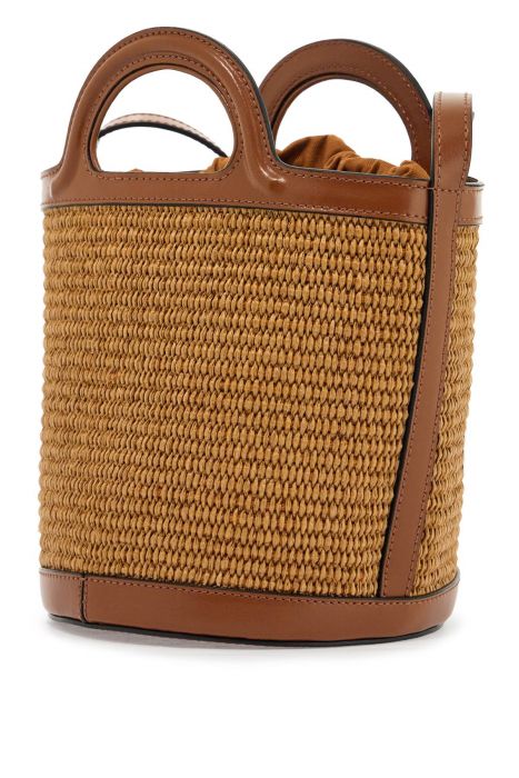 marni light brown woven fabric and leather bag with circular handles