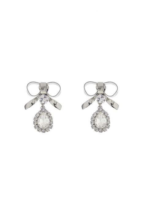 alessandra rich bow earrings with crystal pendant in silver-plated brass