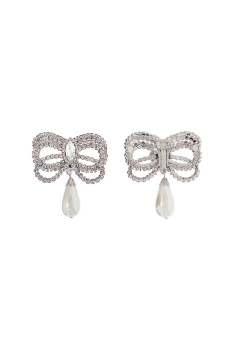 alessandra rich hypoallergenic brass earrings in silver with bow and drop pearl