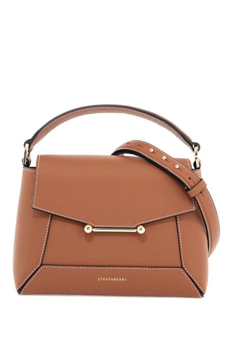 strathberry brown calf leather handbag with mosaic design and shoulder strap