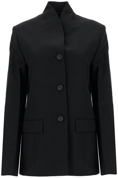toteme black double-breasted jacket in recycled polyester and wool