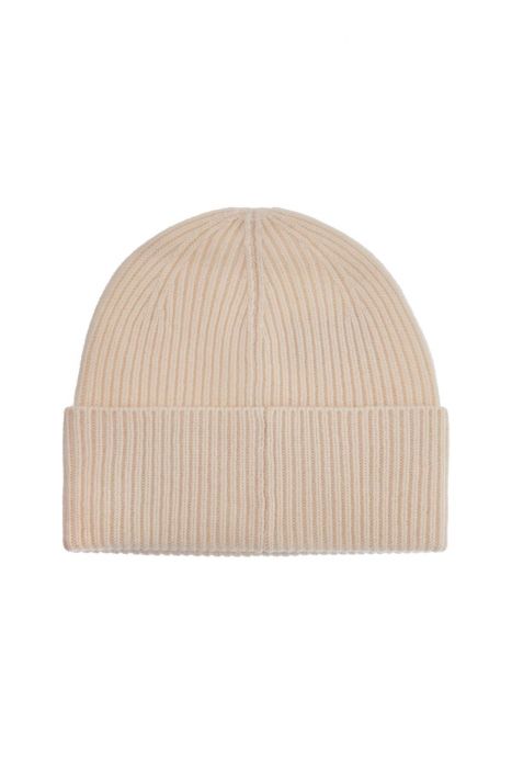 toteme beige ribbed wool beanie with embroidered logo