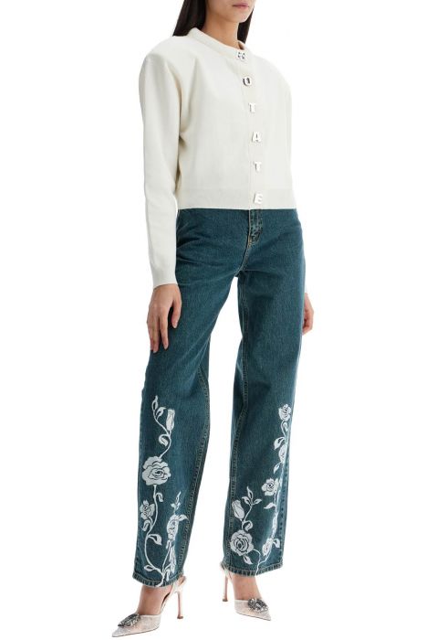 rotate jeans in denim steel blue con dettagli floreali