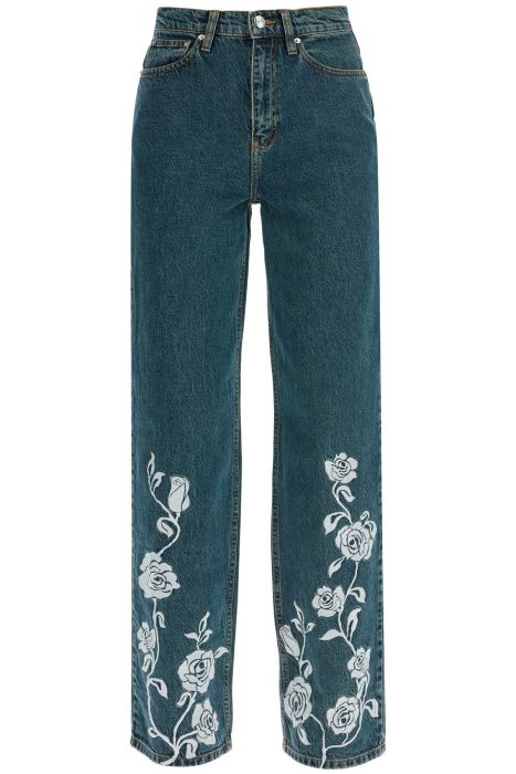 rotate jeans in denim steel blue con dettagli floreali