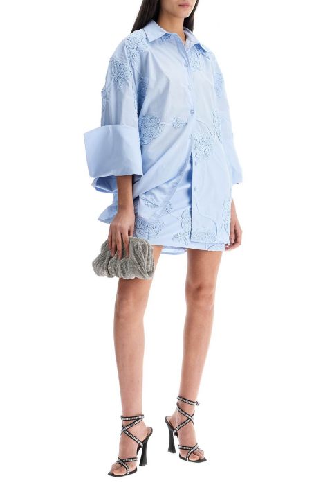 rotate light blue cotton shirt with embossed floral pattern