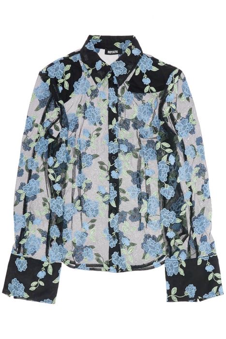 rotate camicia mesh nera con ricamo floreale