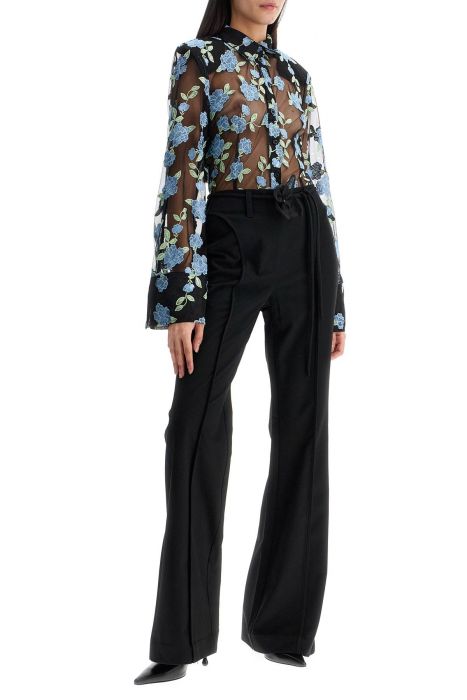 rotate black mesh shirt with floral embroidery