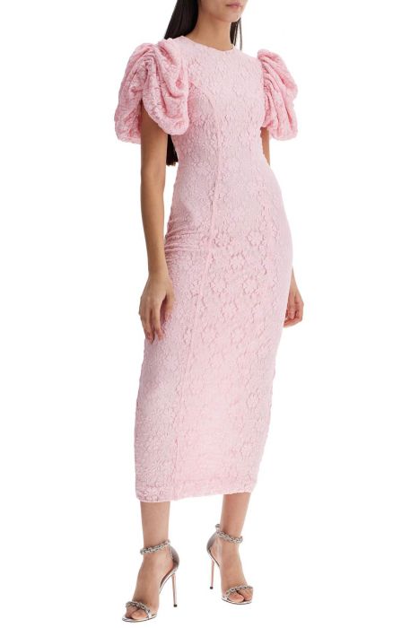rotate pink floral midi dress with puff sleeves in mixed materials