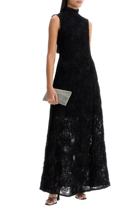 rotate black maxi dress in recycled polyester floral mesh