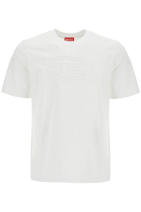 diesel white cotton t-shirt with embossed logo t-adjust-bigoval