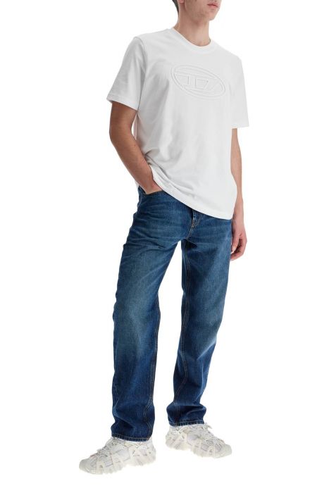 diesel white cotton t-shirt with embossed logo t-adjust-bigoval