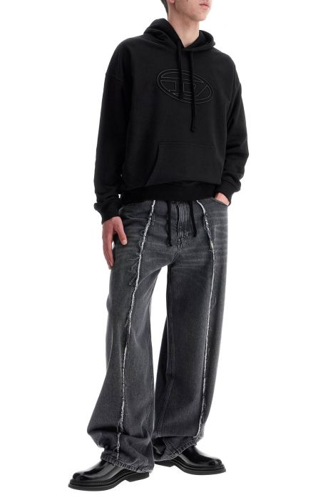 diesel black cotton hoodie with embossed logo