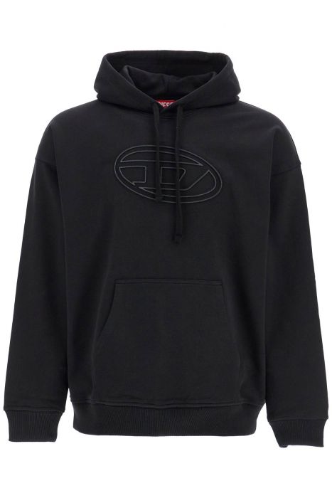diesel black cotton hoodie with embossed logo
