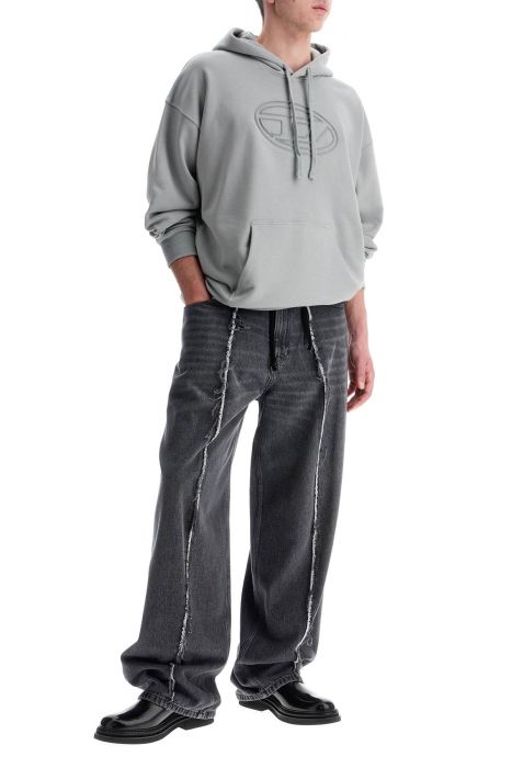 diesel men's grey cotton hoodie with kangaroo pocket