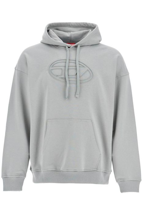 diesel men's grey cotton hoodie with kangaroo pocket