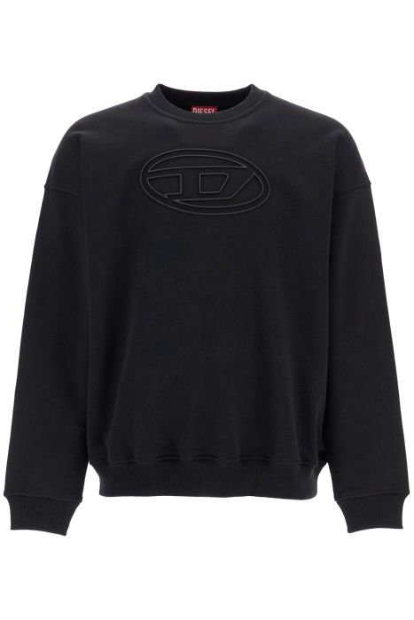 diesel black cotton sweatshirt with embroidered s-mart-bigoval logo