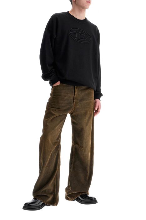 diesel black cotton sweatshirt with embroidered s-mart-bigoval logo