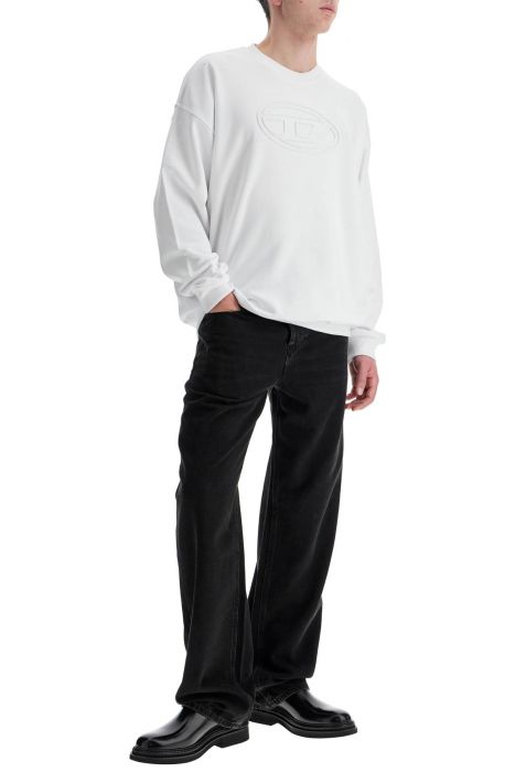 diesel white cotton sweatshirt with raised logo for men
