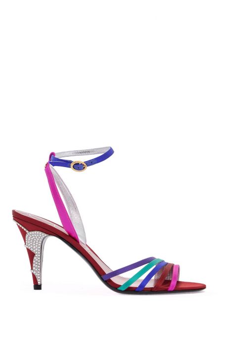 valentino garavani sandali tacco alto multicolor a righe con strass in vitello e suola rossa