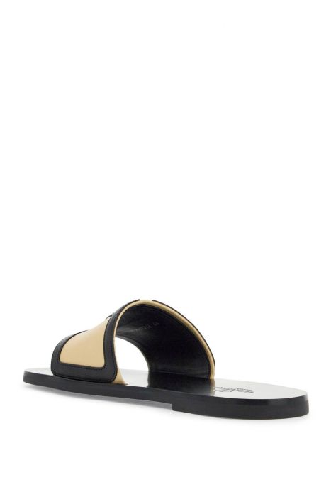 valentino garavani men's black and beige goat leather slippers with central strap