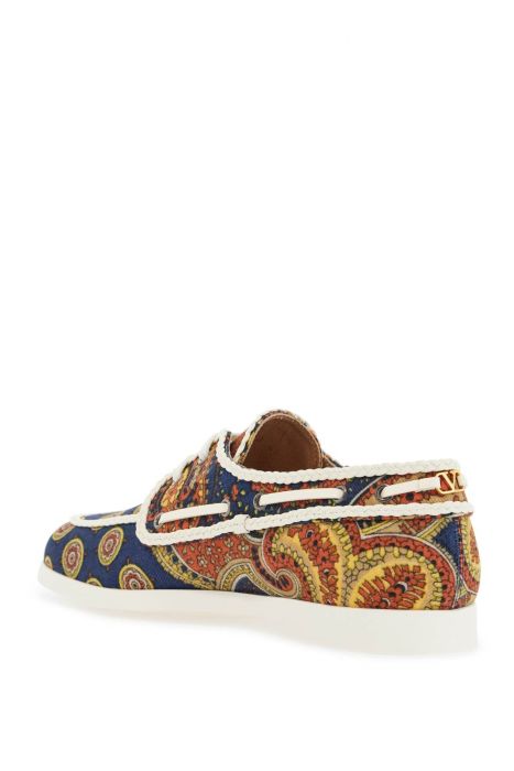 valentino garavani blue cotton boat shoes with paisley pattern