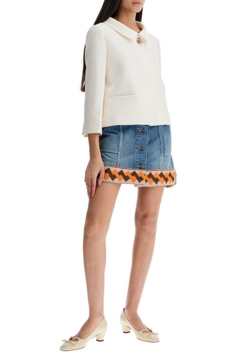valentino garavani medium blue denim skirt with geometric trim